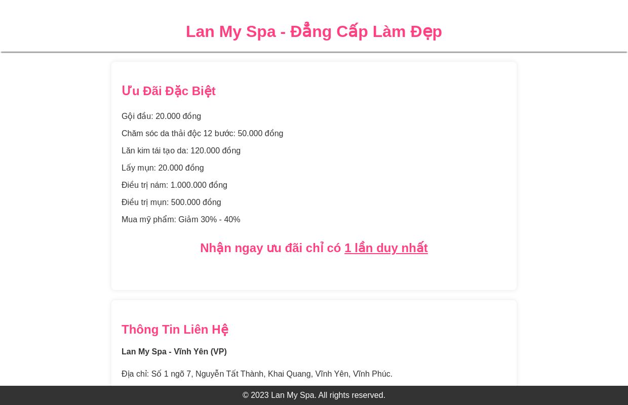Lan My Spa - Spa chăm sóc da, trị mụn, nám uy tín tại Vĩnh Yên, Vĩnh Phúc