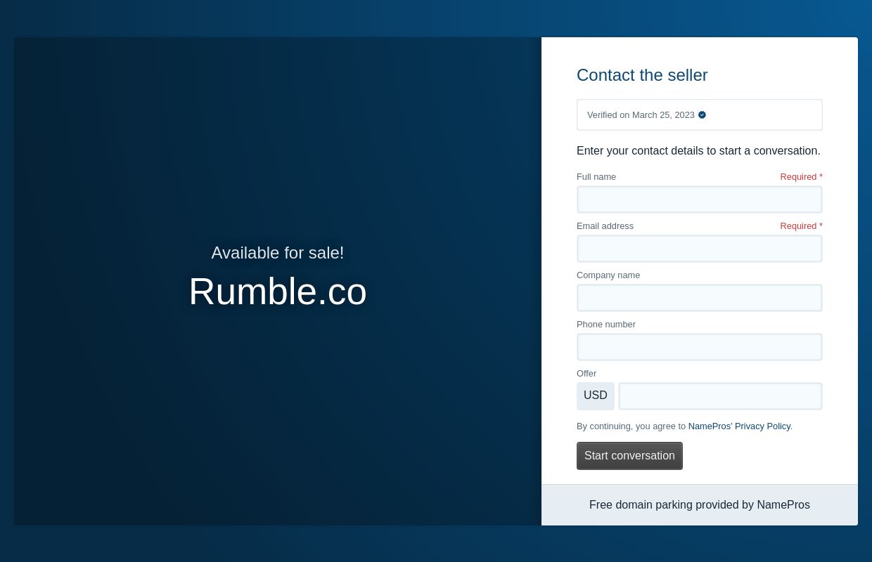 Rumble.co is for sale