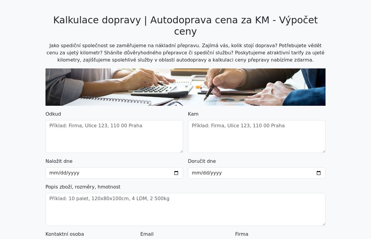 Kalkulace dopravy | Autodoprava cena za KM - Výpočet ceny