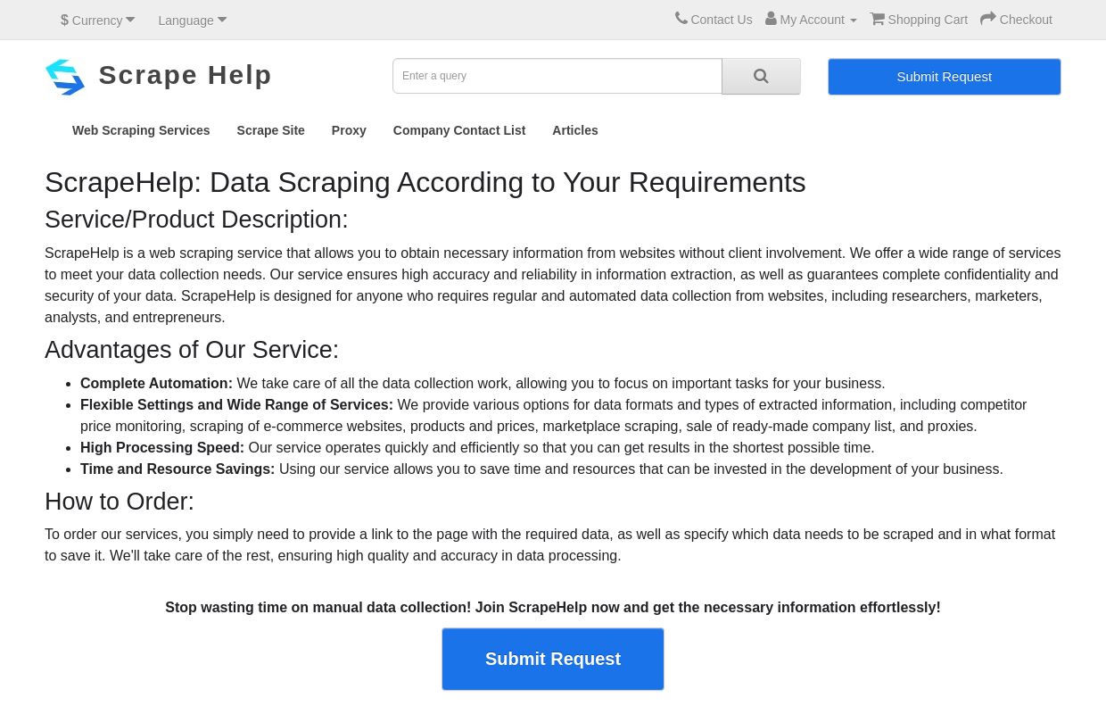 ScrapeHelp: Web scraping according to your requirements