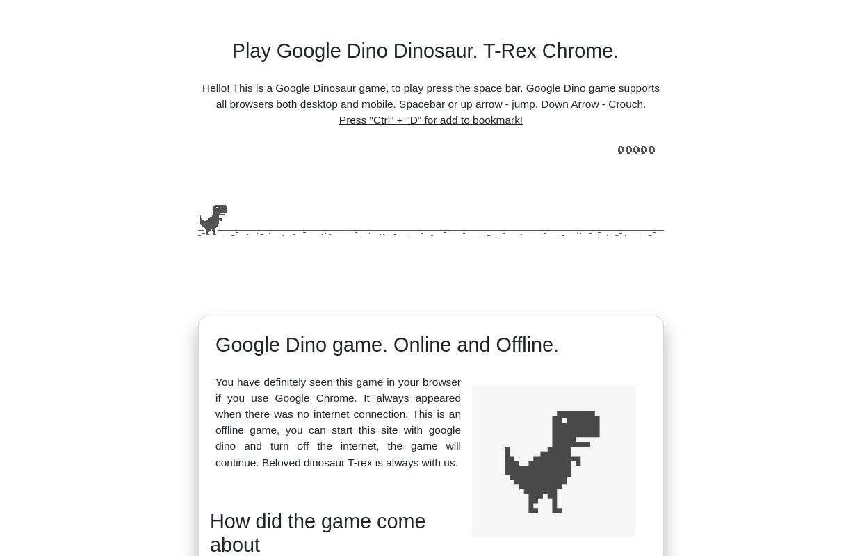 Dinosaur Google Chrome aka Google Dino - play the original game online!