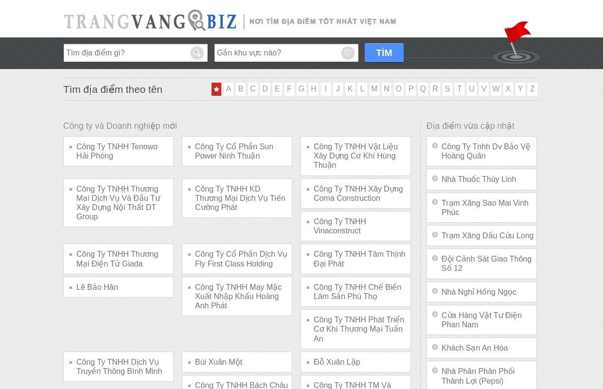 Trang Vàng, Địa điểm, Tìm kiếm địa điểm tại TrangVang.biz
