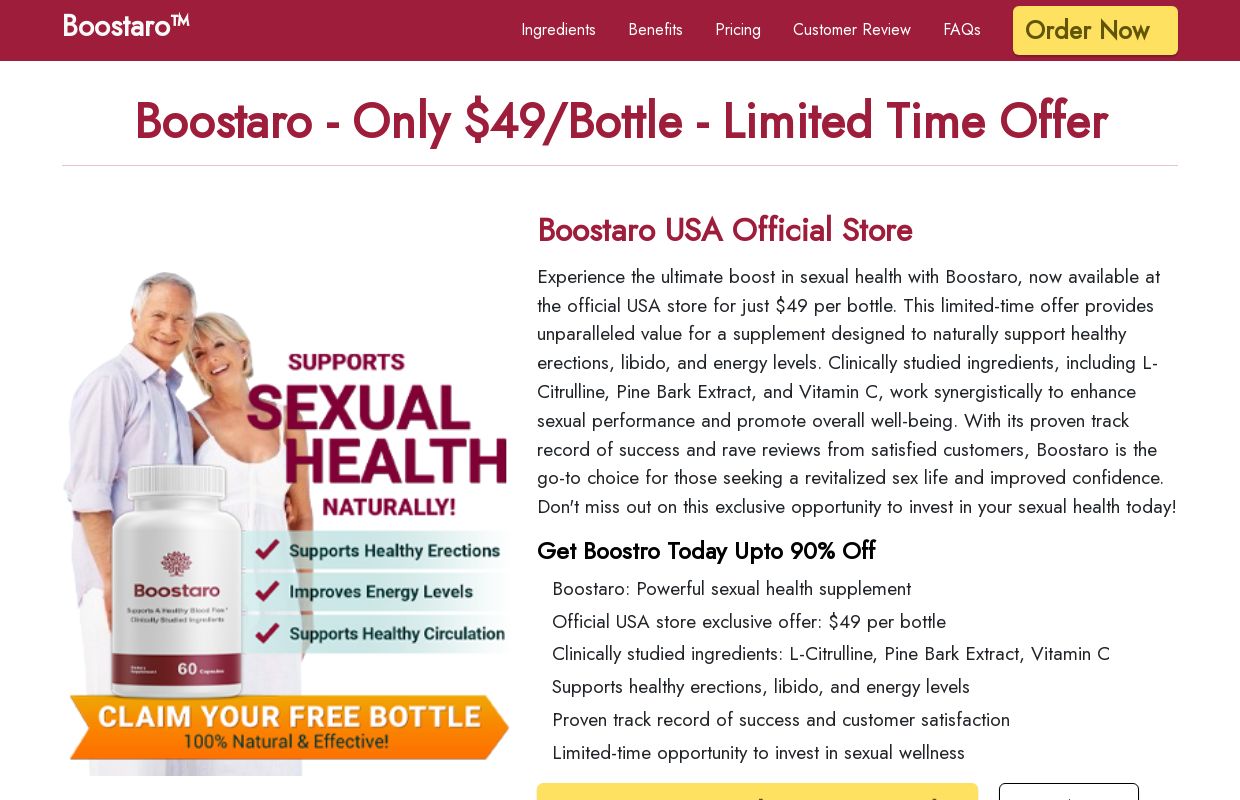 Boostaro™ (Official USA) | Exclusive Offer - $49/Bottle