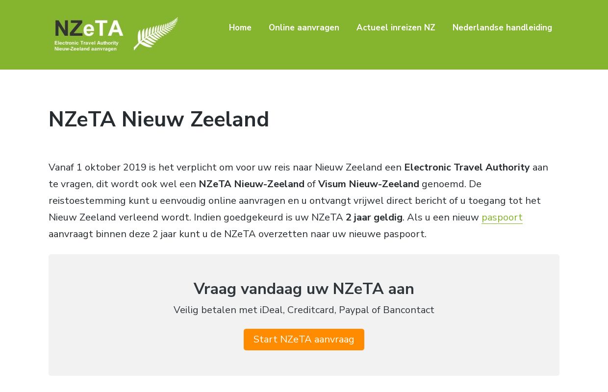 NZeTA Visum Nieuw-Zeeland direct online aanvragen