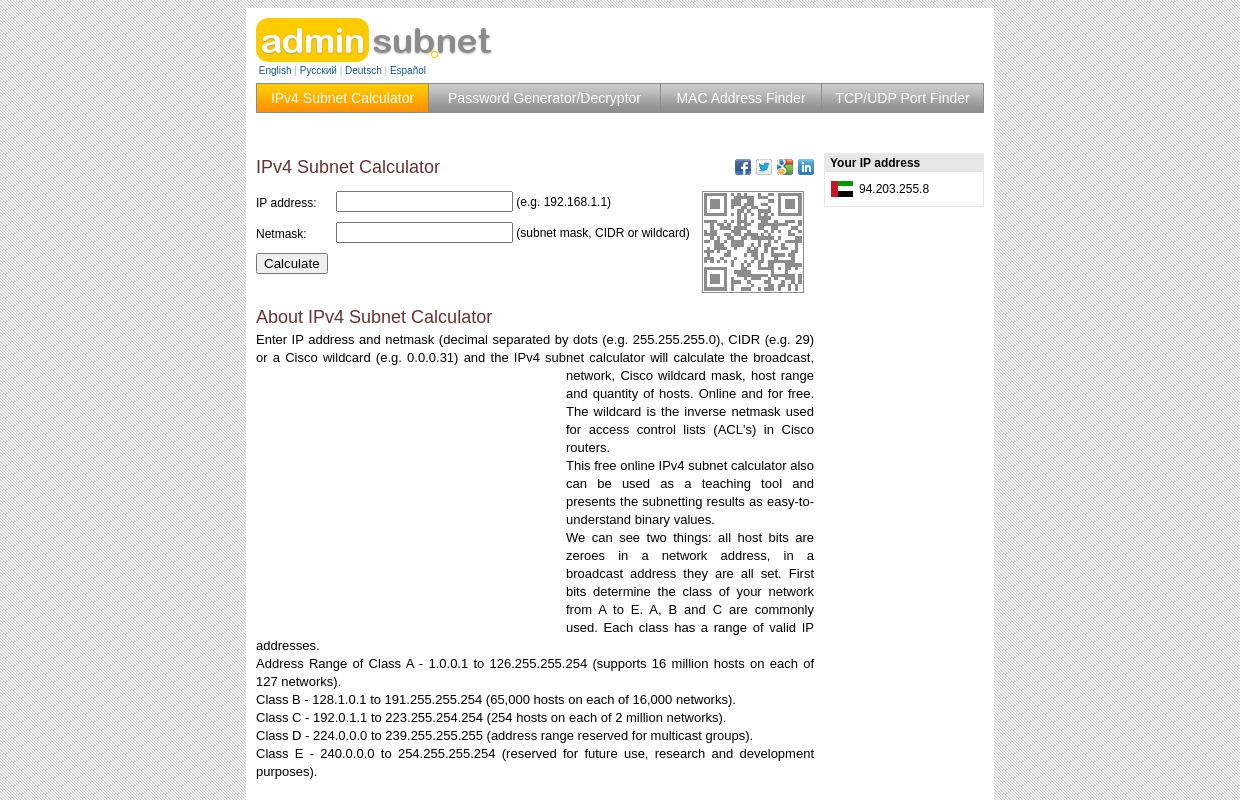 Free online IPv4 subnet calculator - adminsub.net