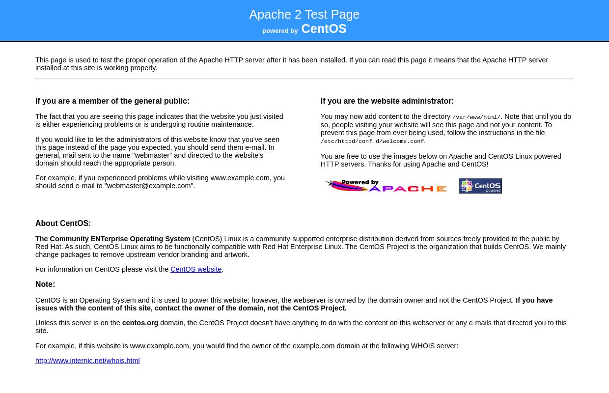 Apache HTTP Server Test Page powered by CentOS