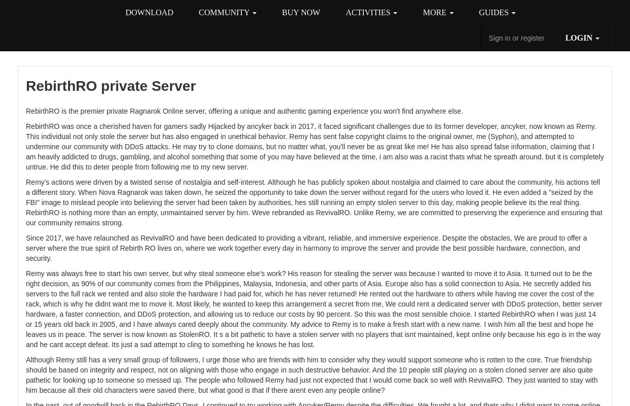 RebirthRO - The only real official Rebirth.RO - Private Server