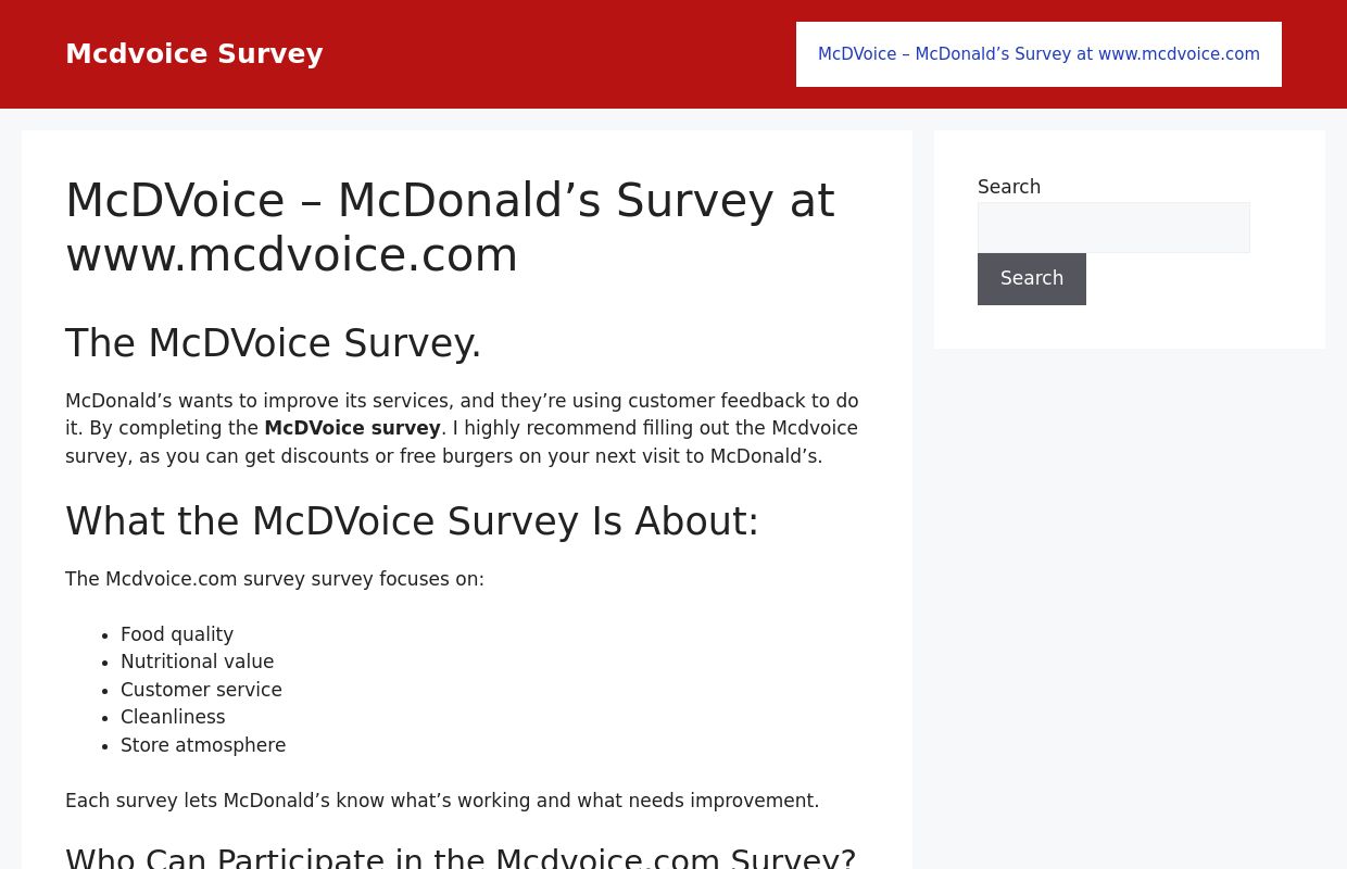 McDVoice - McDonald's Survey at www.mcdvoice.com