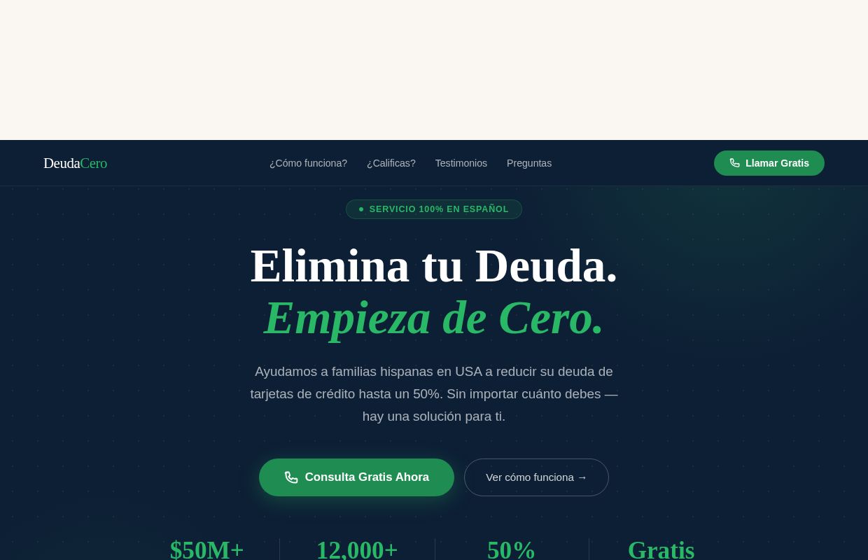 Deuda Cero — Alivio de Deuda para Hispanos en USA | Llama Gratis