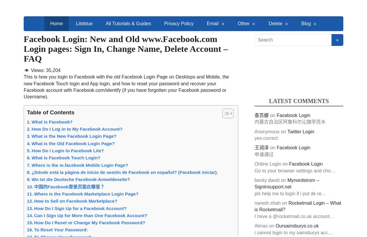 Facebook Login: New/Old www.Facebook.com Login pages, Change Name, Delete Account
