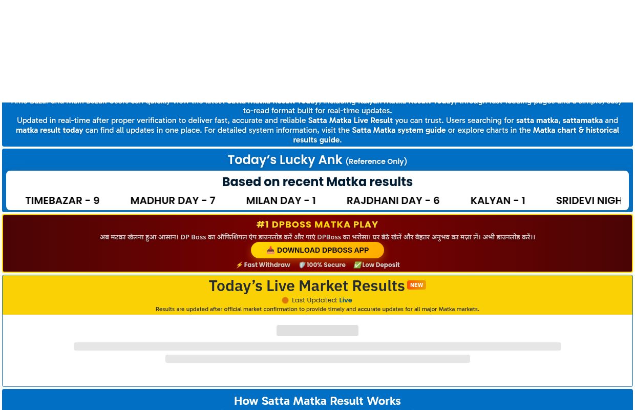 SATTA MATKA RESULT TODAY | LIVE MATKA RESULT UPDATES | FIXRESULT.IN